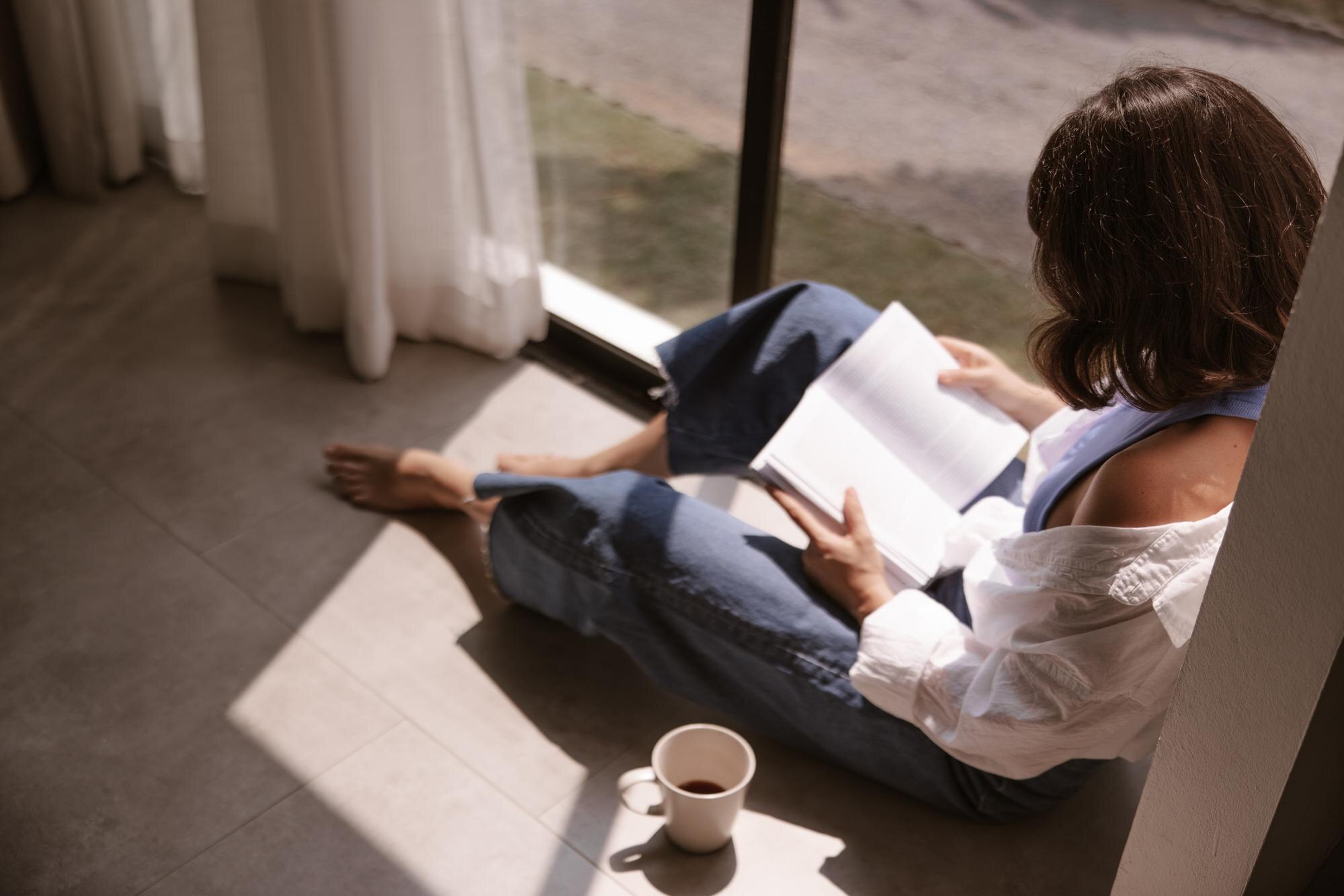 Reading a book in natural light